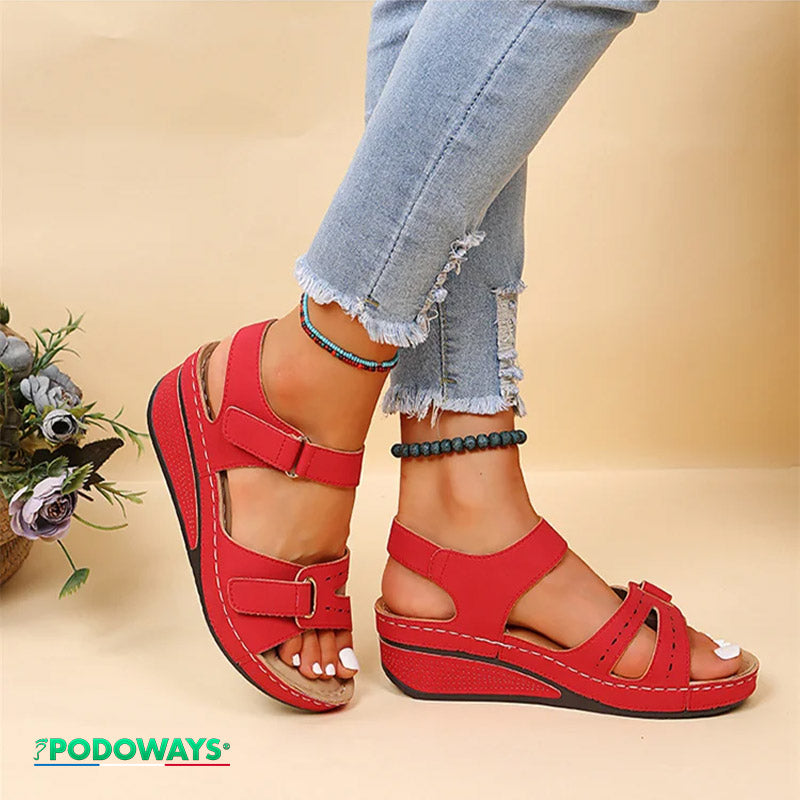 Sandale orthopédique femme compensée, coloris rouge