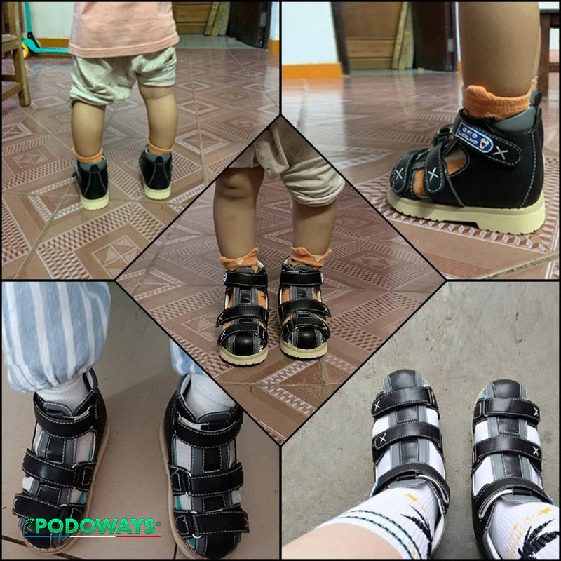 Sandales orthopédiques pour enfants, essayage avec chaussettes
