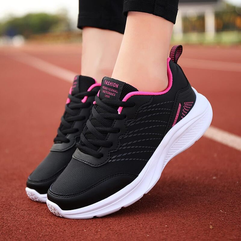 Baskets femme running rose et noir Podoways