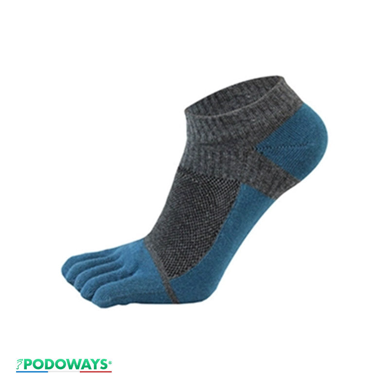 Chaussettes orthopédiques bleues - Vue de côté, démontrant le tissu extensible et la coupe ergonomique pour un ajustement parfait du pied