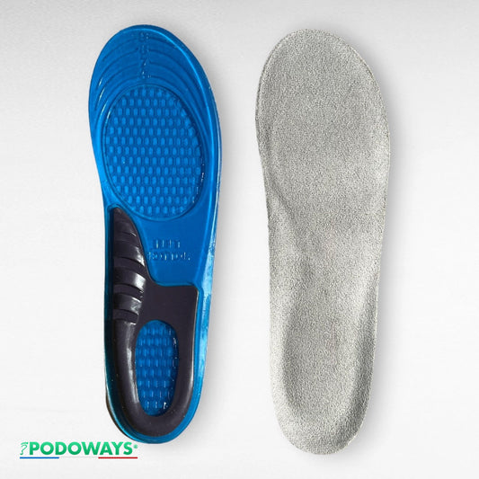 Semelle pour chaussure de sécurité en Gel Actif - Vue de dessus et dessous, illustrant la texture antidérapante pour une adhérence optimale