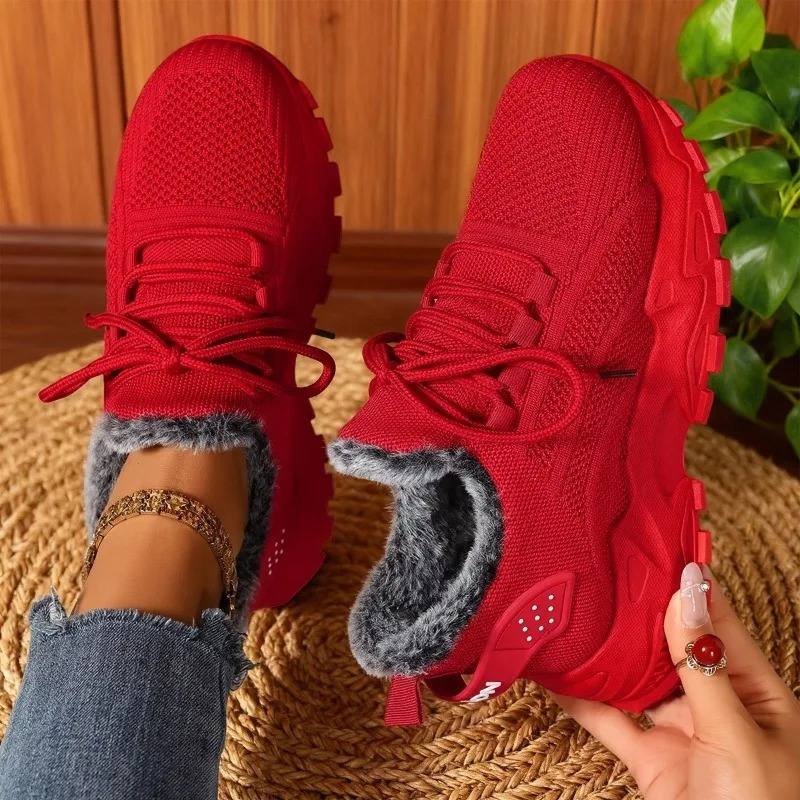 Baskets femme fourrées au look urbain et moderne Podoways 36 Red