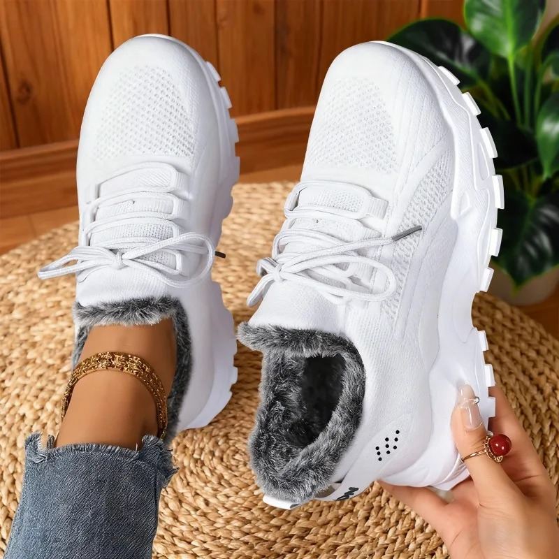Baskets femme fourrées au look urbain et moderne Podoways 36 Blanc