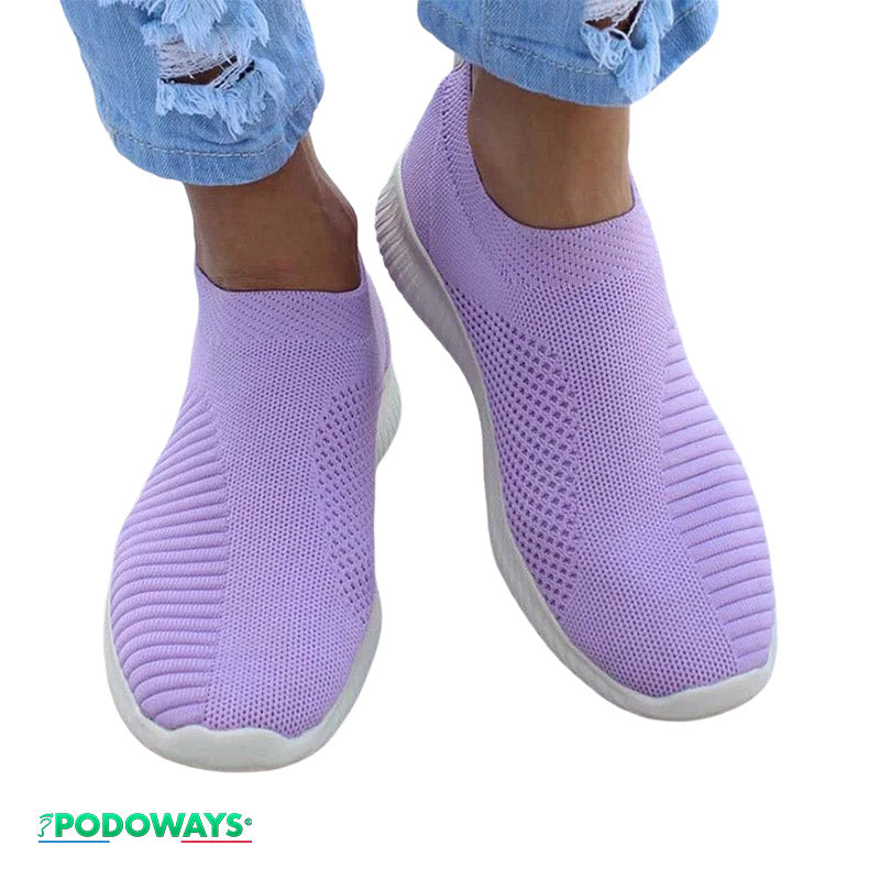 Baskets orthopédiques souples sans lacets mauves - Confortables et pratiques, offrant un soutien optimal pour les pieds sans lacets