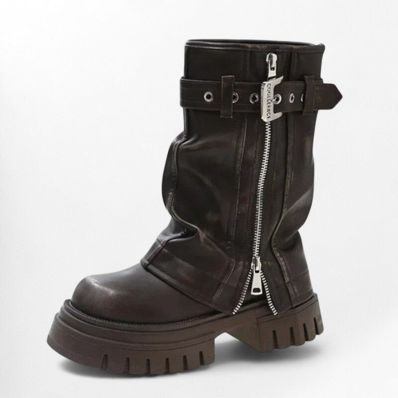 Bottines style motardes en cuir pour femme Podoways 35 Black