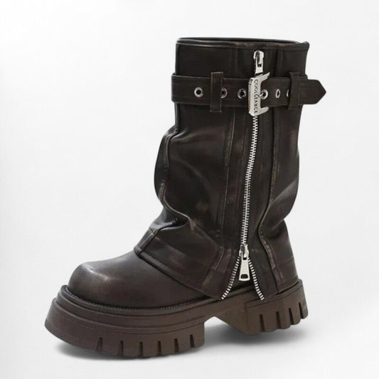 Bottines style motardes en cuir pour femme Podoways 35 Black