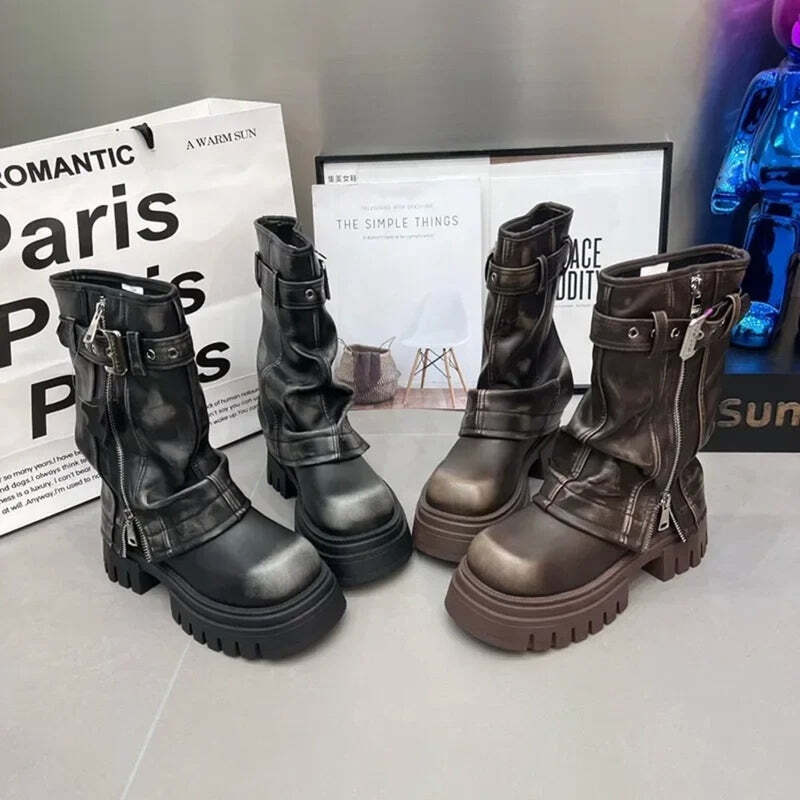 Bottines style motardes en cuir pour femme Podoways