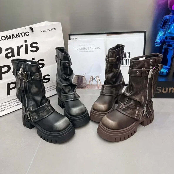 Bottines style motardes en cuir pour femme Podoways