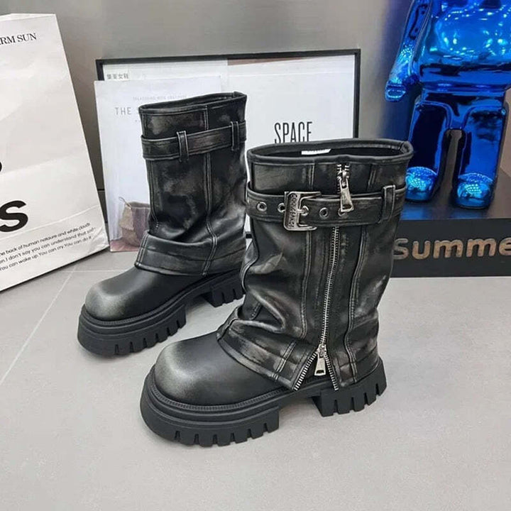 Bottines style motardes en cuir pour femme Podoways