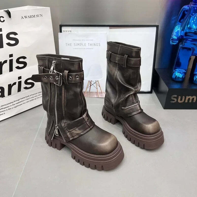 Bottines style motardes en cuir pour femme Podoways