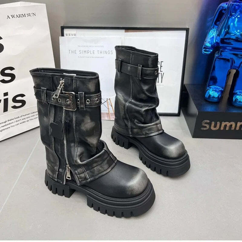 Bottines style motardes en cuir pour femme Podoways