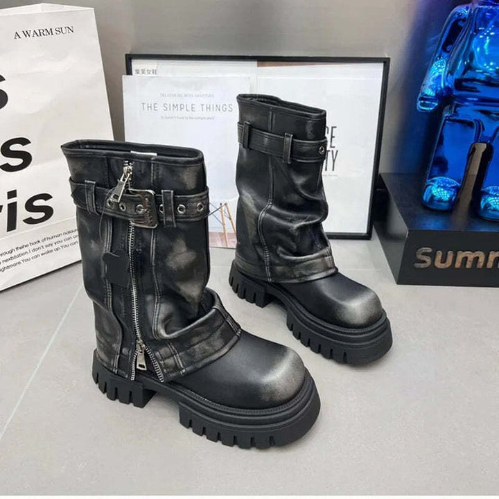 Bottines style motardes en cuir pour femme Podoways