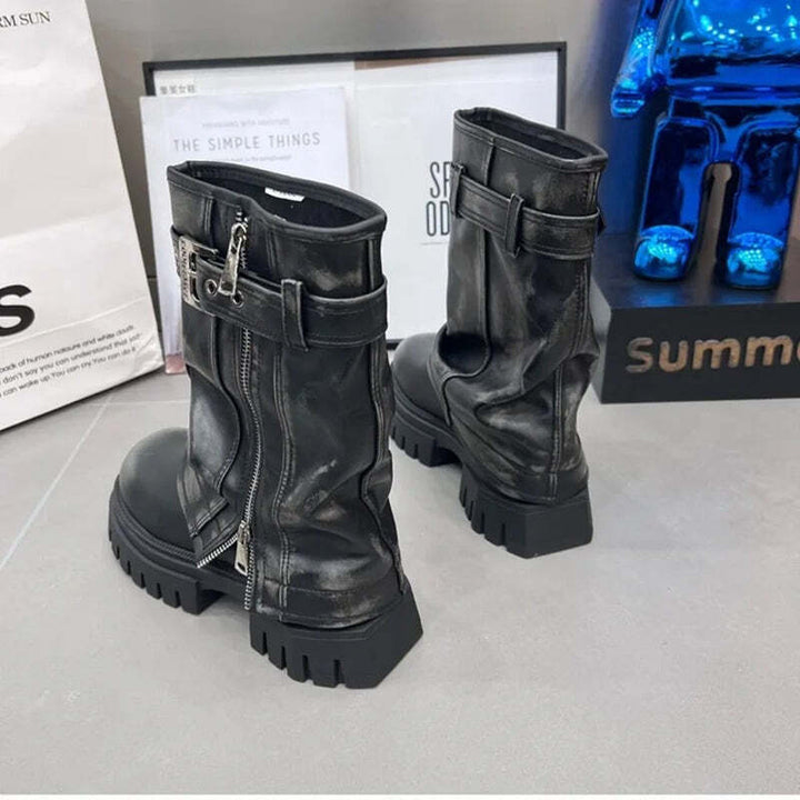 Bottines style motardes en cuir pour femme Podoways