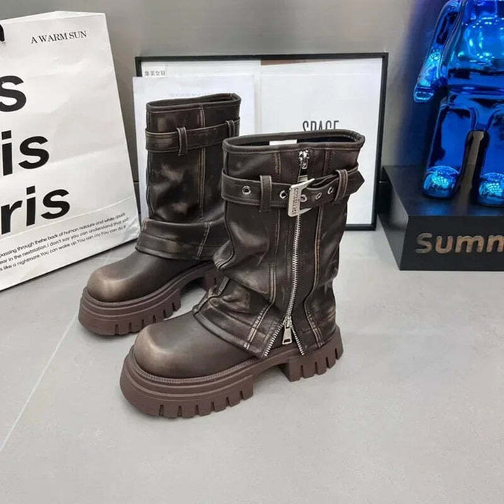 Bottines style motardes en cuir pour femme Podoways