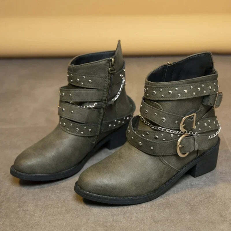 Bottines femme avec clous décoratifs Podoways 36 Green