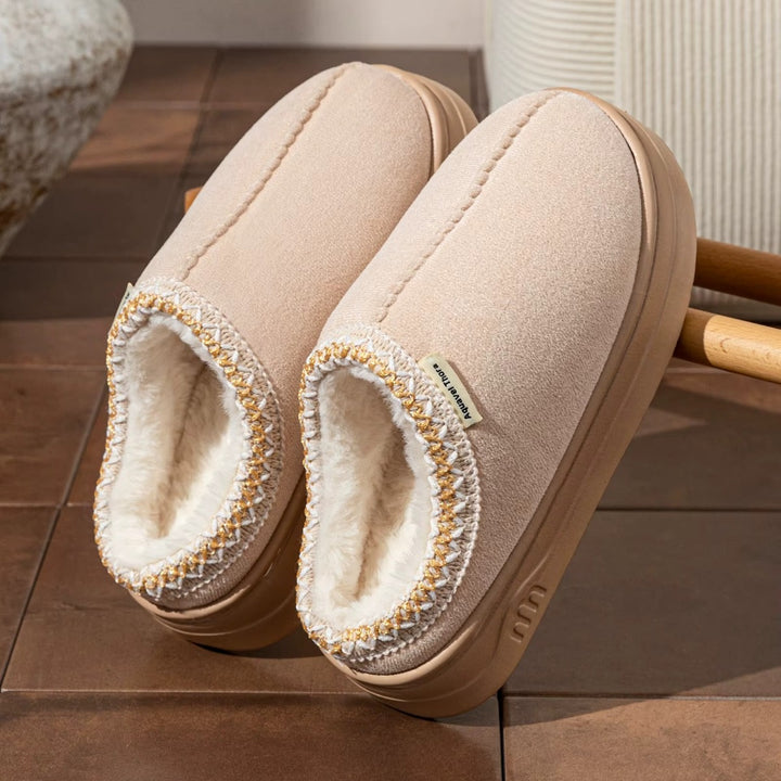 Chaussons Chauds Femme – Fourrés avec Semelle Antidérapante Podoways 36 Wheat