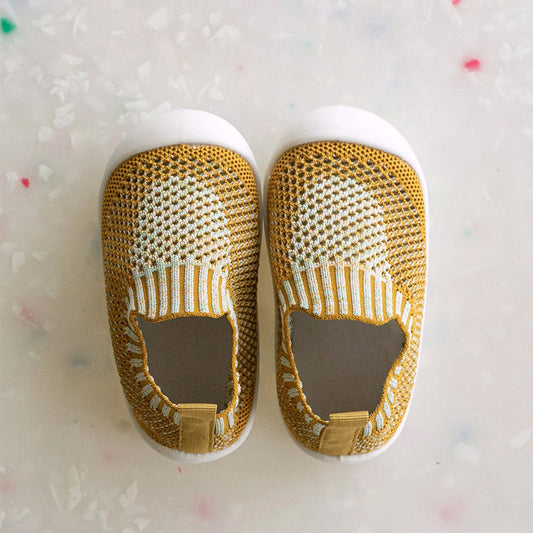chaussures légères d'été bébé - Jaune maille côtelé