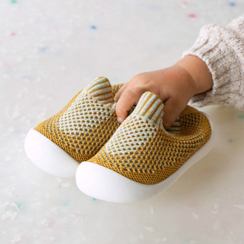 chaussures légères d'été bébé - Jaune maille côtelé