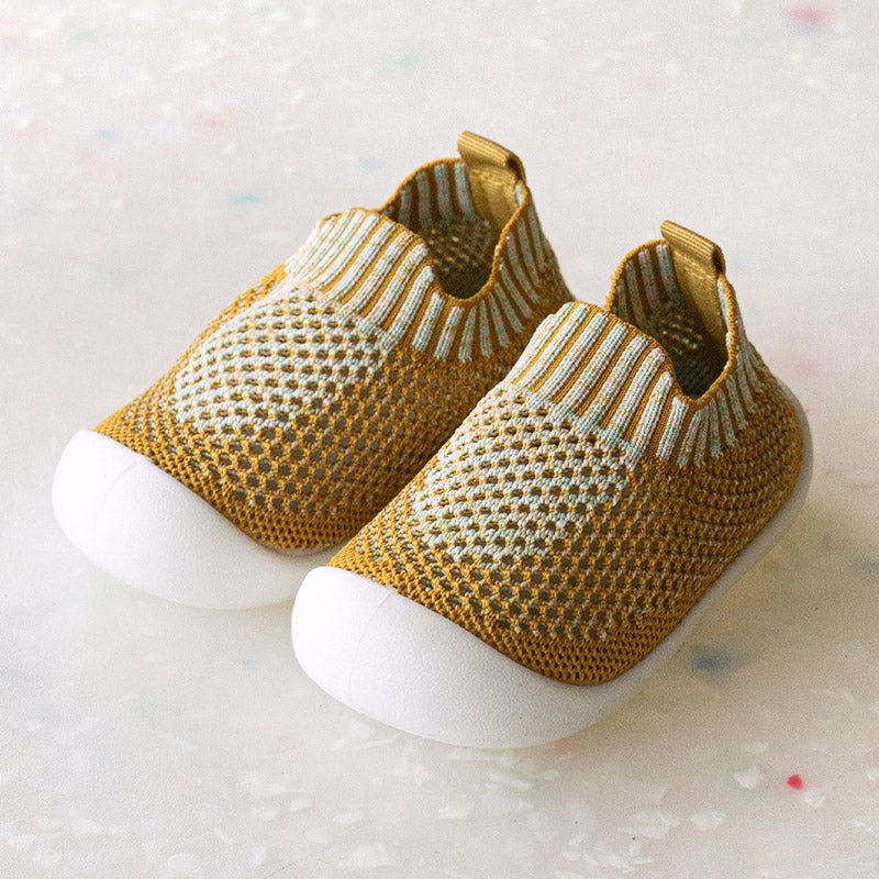 chaussures légères d'été bébé - Jaune maille côtelé