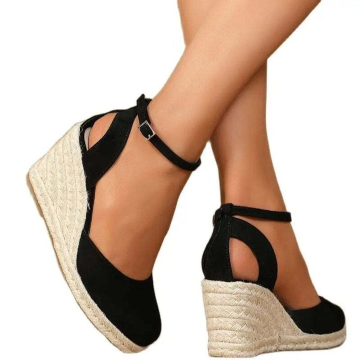 Espadrilles femmes noires talon en corde Podoways