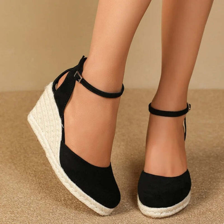 Espadrilles femmes noires talon en corde Podoways