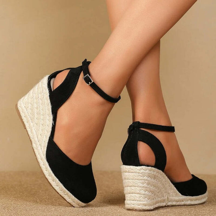 Espadrilles femmes noires talon en corde Podoways