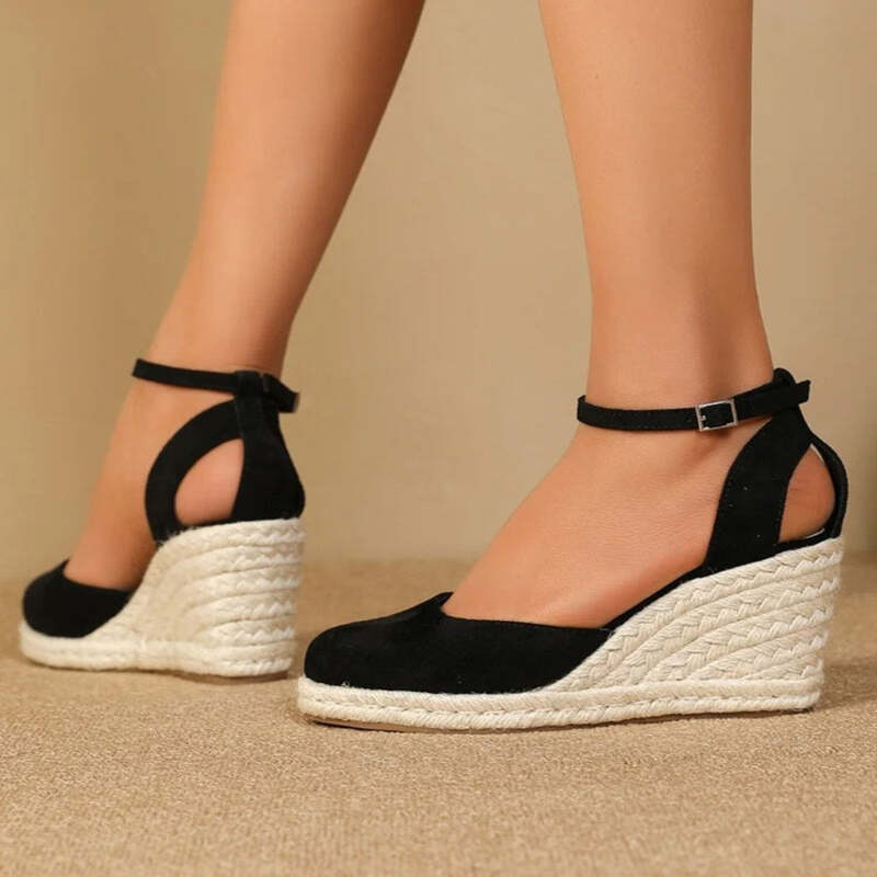 Espadrilles femmes noires talon en corde Podoways