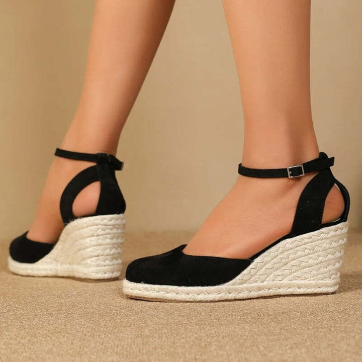 Espadrilles femmes noires talon en corde Podoways