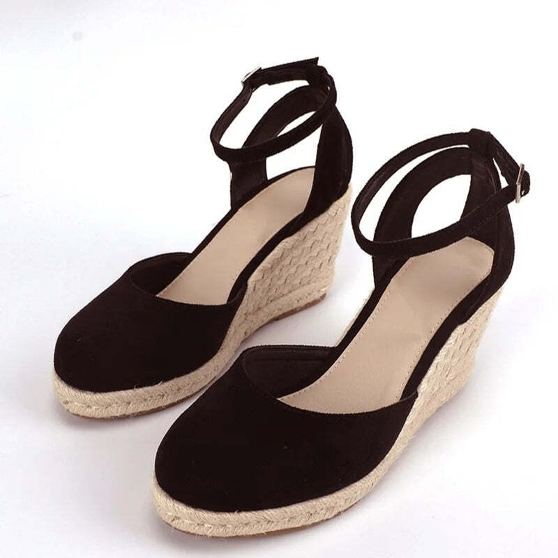 Espadrilles femmes noires talon en corde Podoways