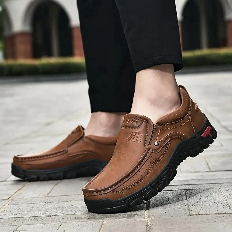 Mocassins homme en cuir marron orthopédiques Podoways