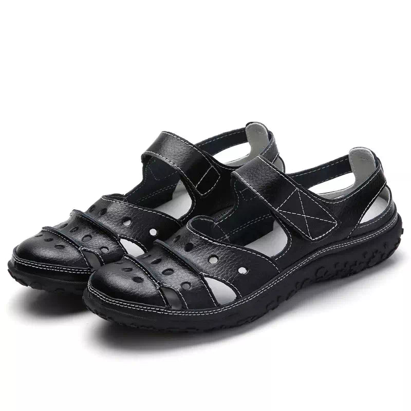 Sandale orthopedique respirante en cuir et semelle anti-dérapante - spécial liquidation Podoways Black 38