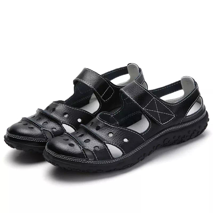 Sandale orthopedique respirante en cuir et semelle anti-dérapante - spécial liquidation Podoways Black 38