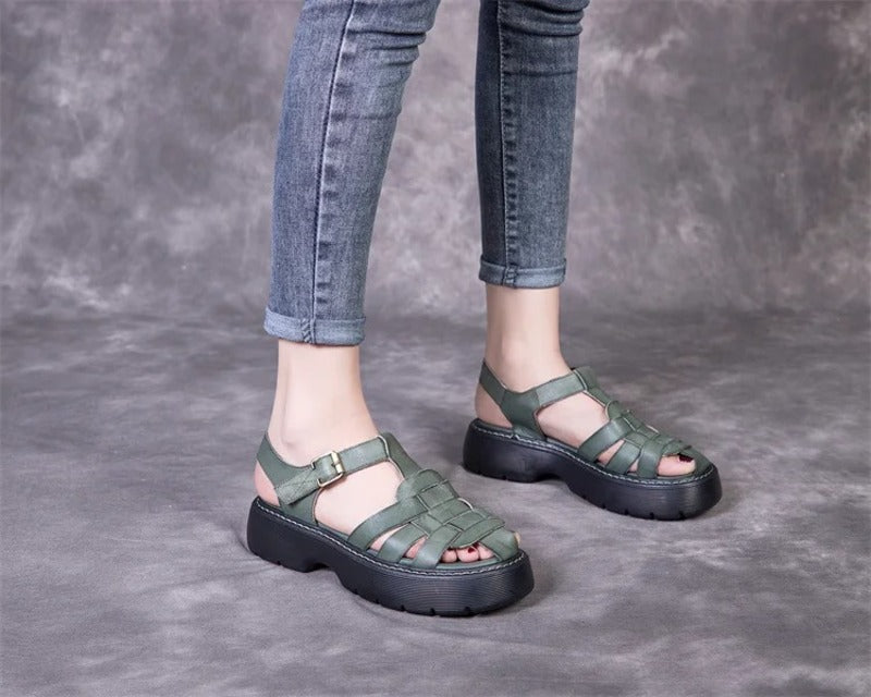 Sandales femme en cuir confort compensées Podoways