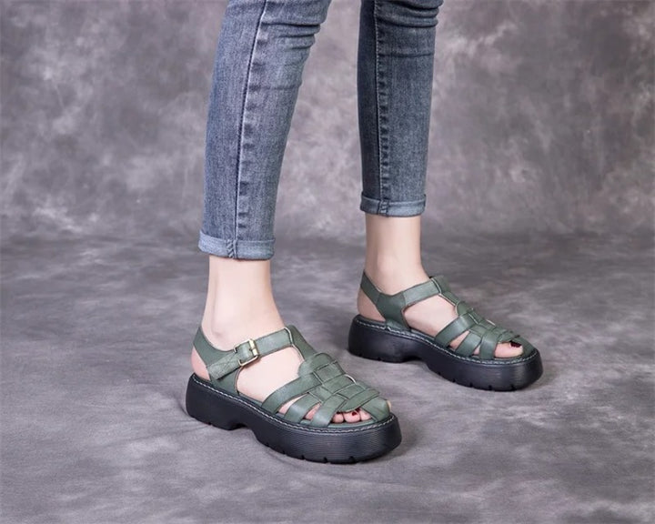 Sandales femme en cuir confort compensées Podoways