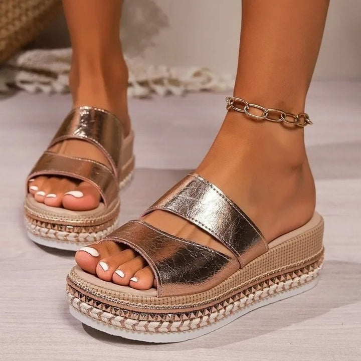 Sandales dorées pour pieds larges Podoways