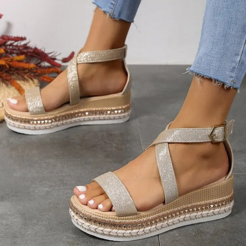 Sandales dorées pour pieds larges Podoways
