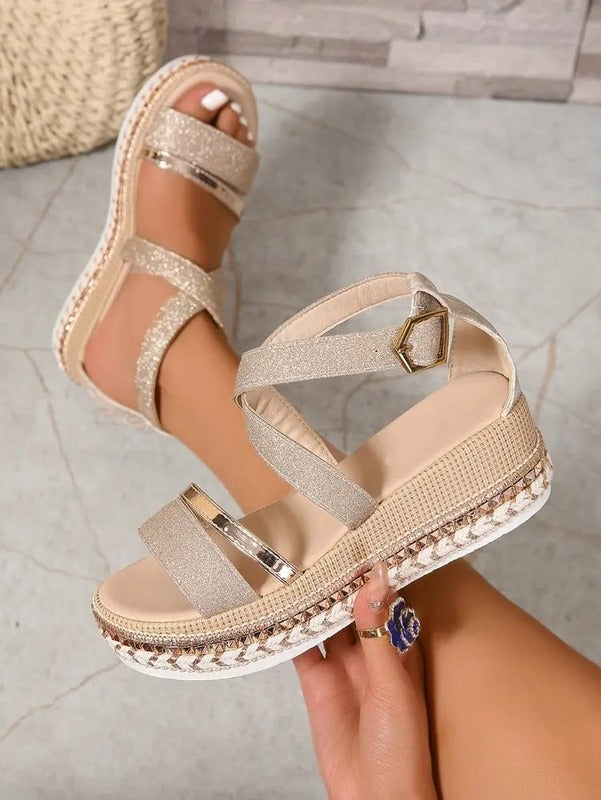 Sandales dorées pour pieds larges Podoways