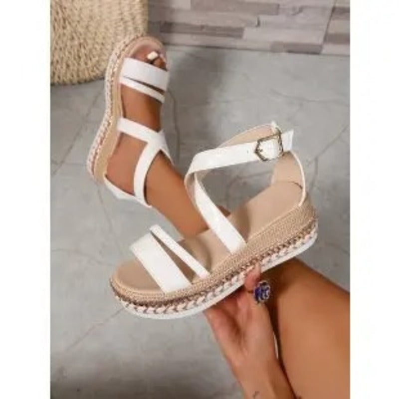 Sandales dorées pour pieds larges Podoways 36 Blanc