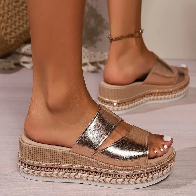 Sandales dorées pour pieds larges Podoways