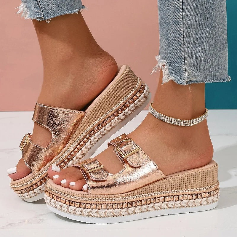 Sandales dorées pour pieds larges Podoways