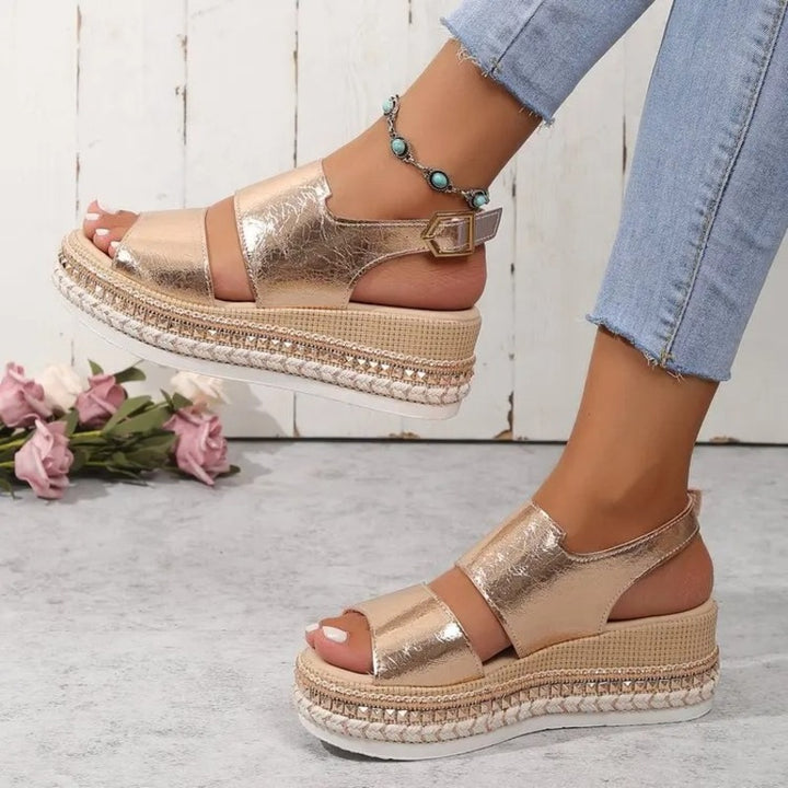 Sandales dorées pour pieds larges Podoways