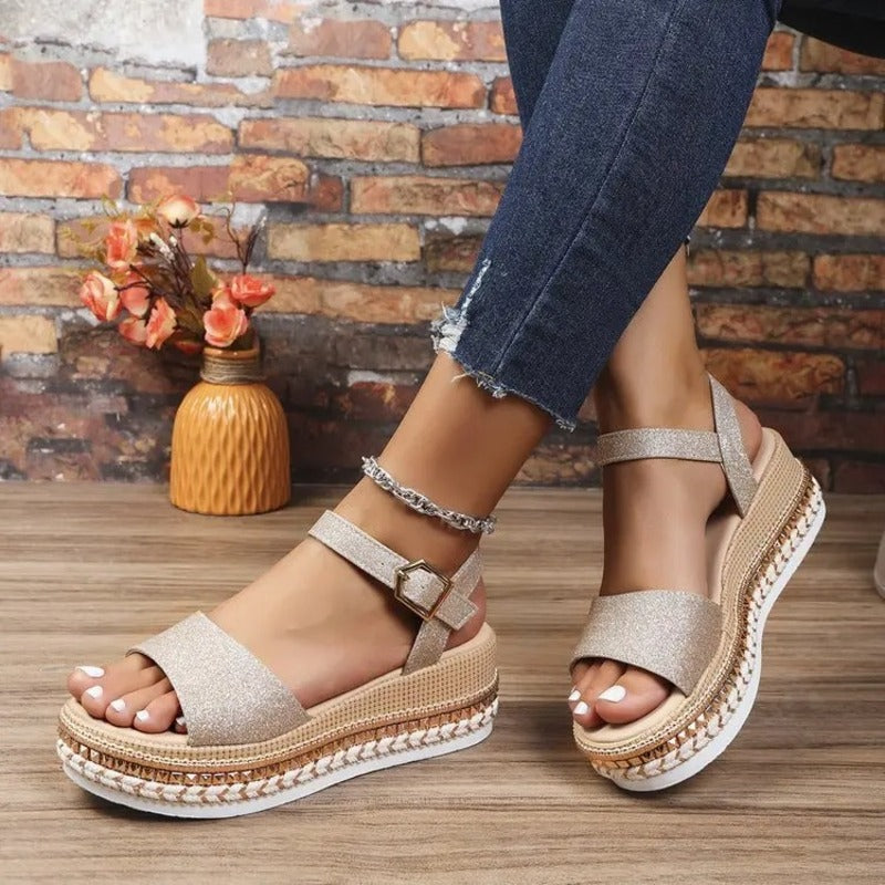 Sandales dorées pour pieds larges Podoways