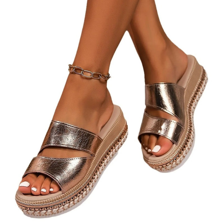 Sandales dorées pour pieds larges Podoways