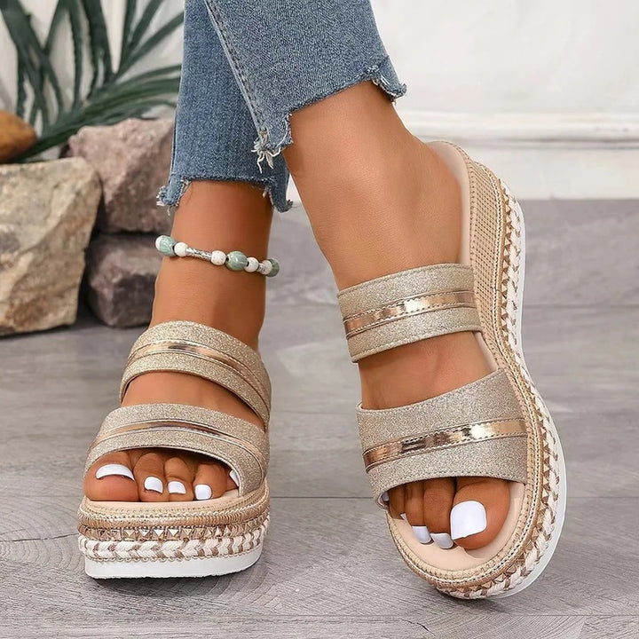 Sandales dorées pour pieds larges Podoways