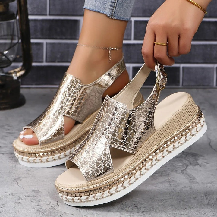 Sandales dorées pour pieds larges Podoways