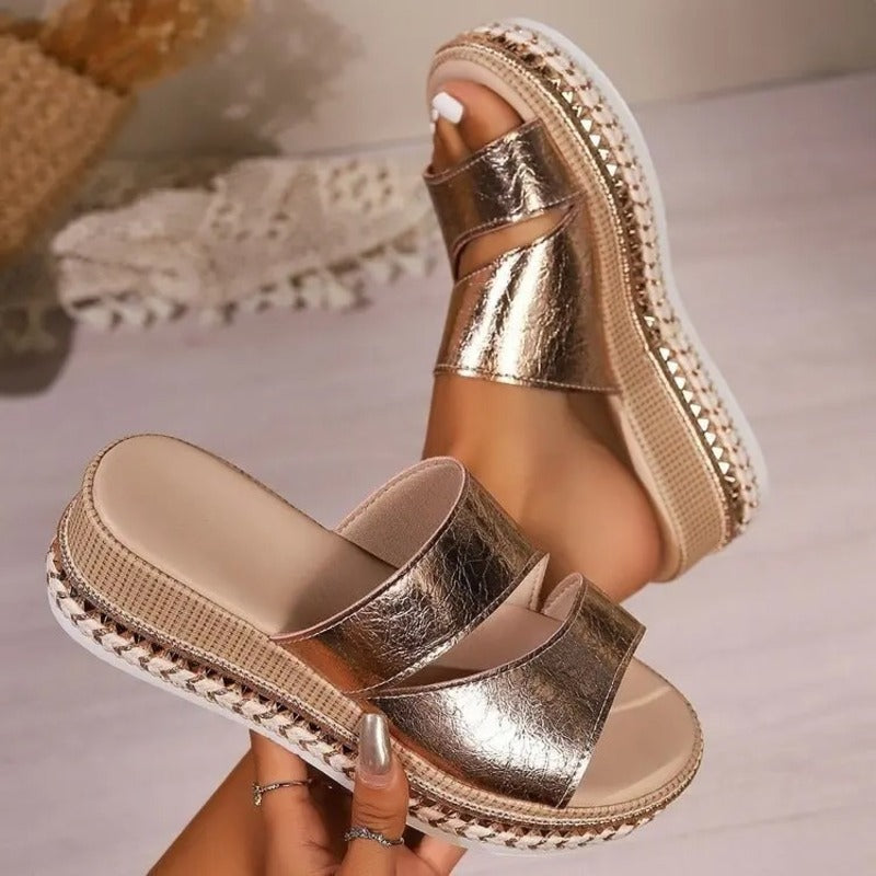 Sandales dorées pour pieds larges Podoways