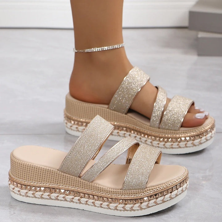 Sandales dorées pour pieds larges Podoways
