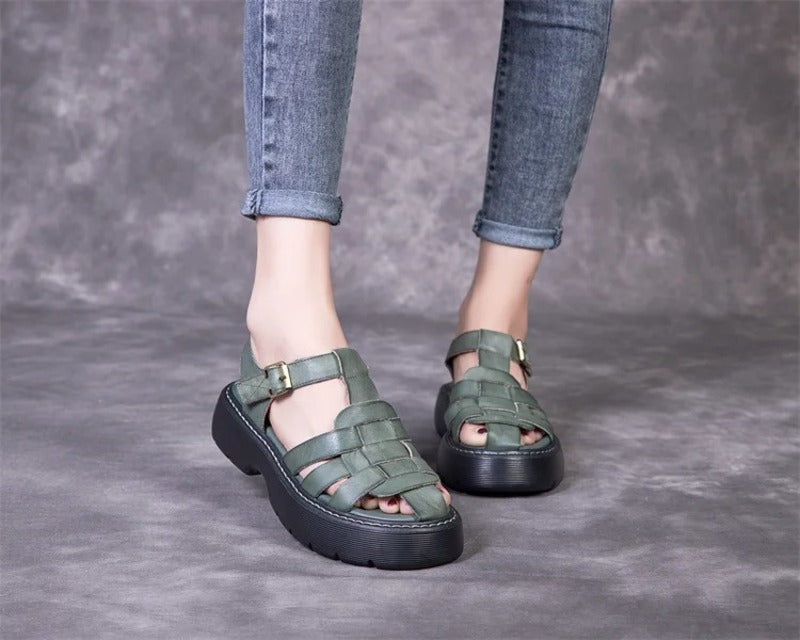 Sandales femme en cuir confort compensées Podoways
