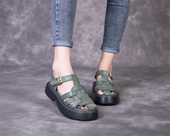 Sandales femme en cuir confort compensées Podoways