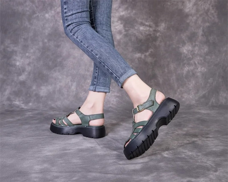 Sandales femme en cuir confort compensées Podoways